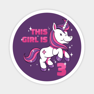 Cute Unicorn Birthday | This Girl Is Now 3 Magnet